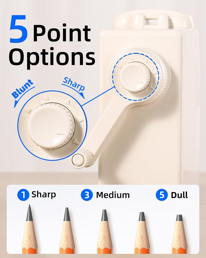 Zmol Manual Hand Crank Pencil Sharpener for Color Pencil,6 Sizes for 6-12mm Colored Pencil Sharpener Handheld with Adjustable Point,Kids, Students, Classroom, Home/Office/School Hand Held White - Image 3
